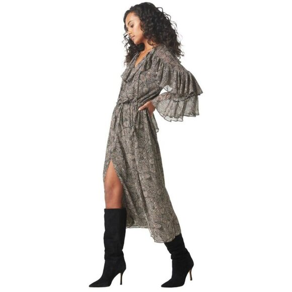 Misa Los Angeles “Donna” Paisley Shimmer & Ruffle Long-Sleeve Dress – XXS NWT! - Picture 3 of 14